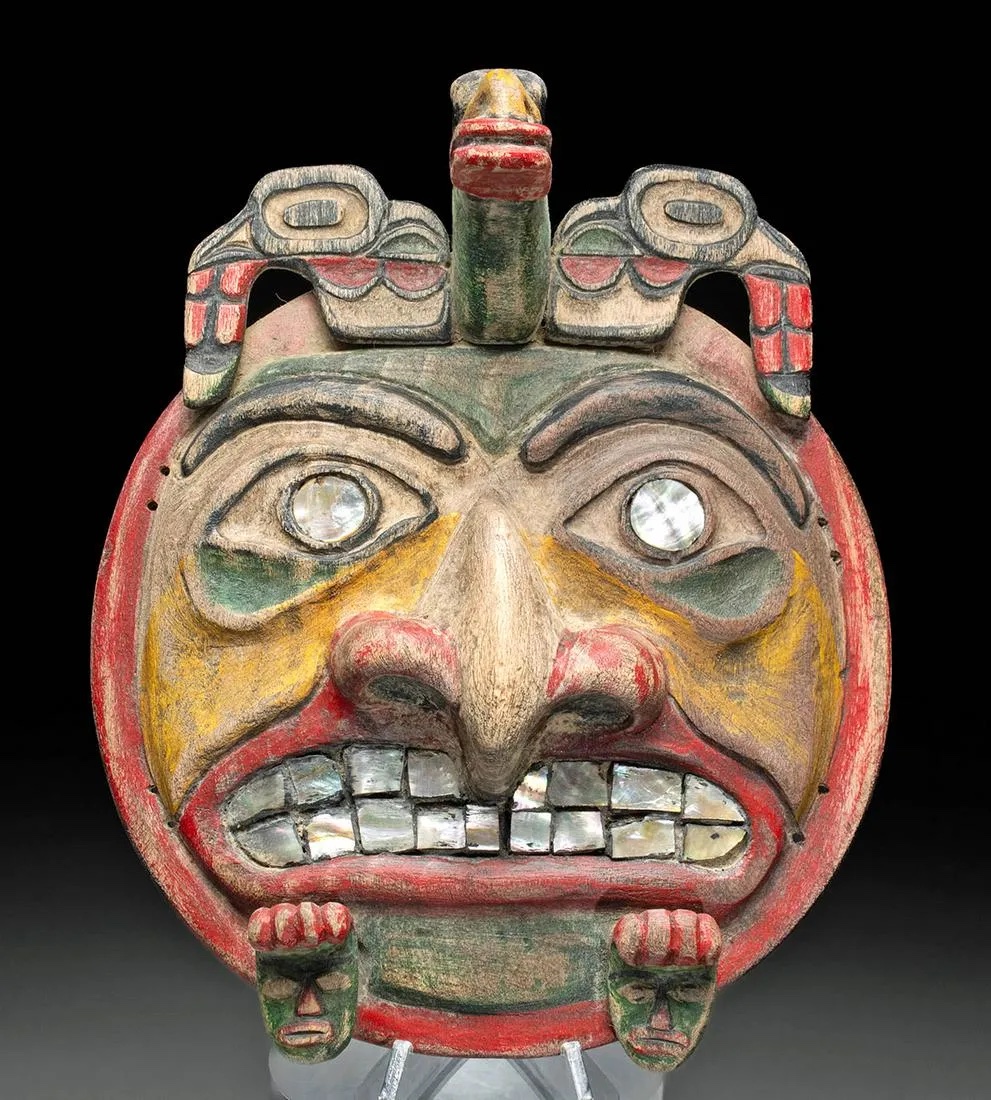 Tlingit / Haida Cedar Headdress Frontlet, Inlaid Nacre