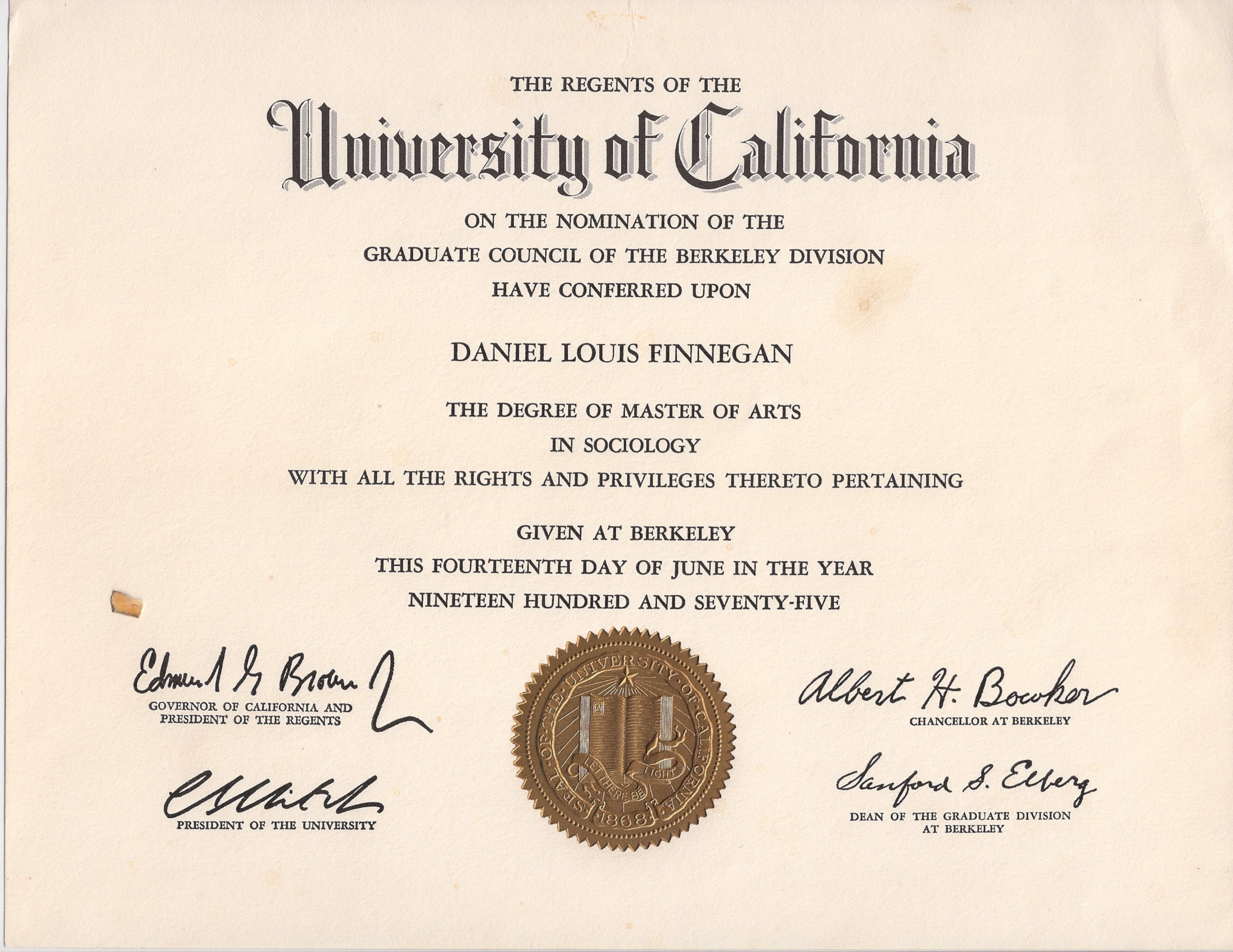 MA in Sociology from Berkeley